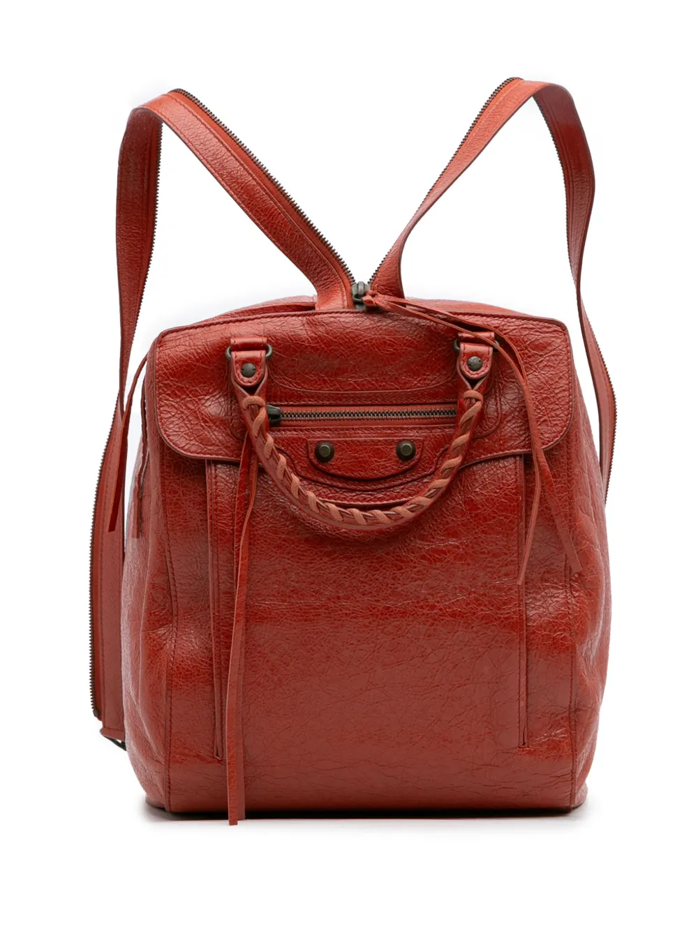 Pre-owned Balenciaga 2014 Lambskin Motocross Classic Traveler Convertible Backpack In Red