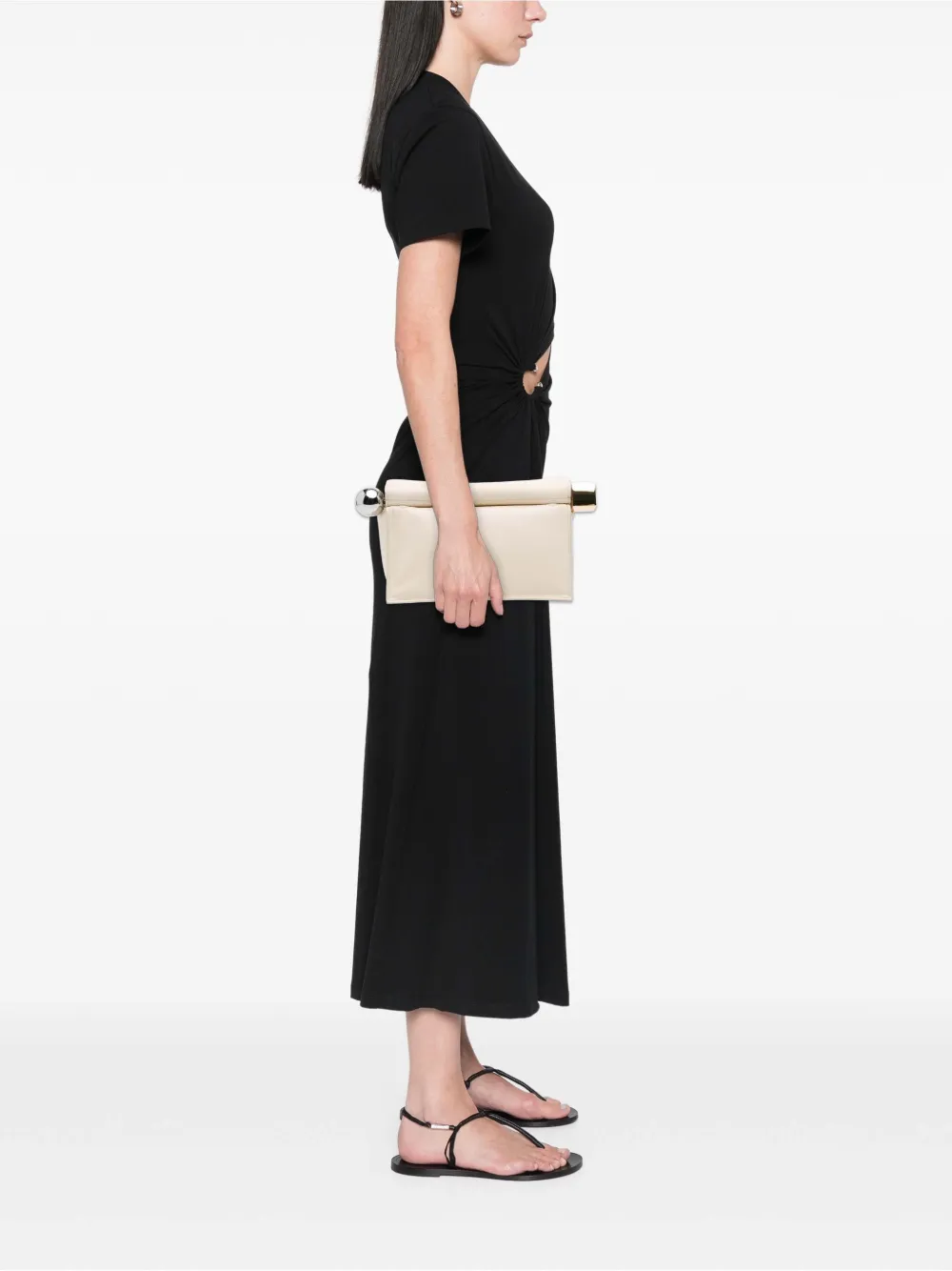 Pre-owned Jacquemus 2010-2025 Smooth Calfskin La Pochette Rond Carre Clutch Bag In White