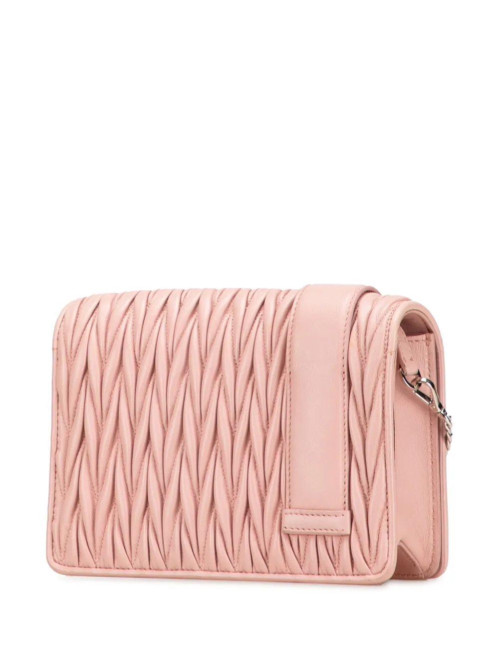 Pre-owned Miu Miu 2010-2025 Matelasse Nappa Crystal Chain Buckle Crossbody Bag In Pink