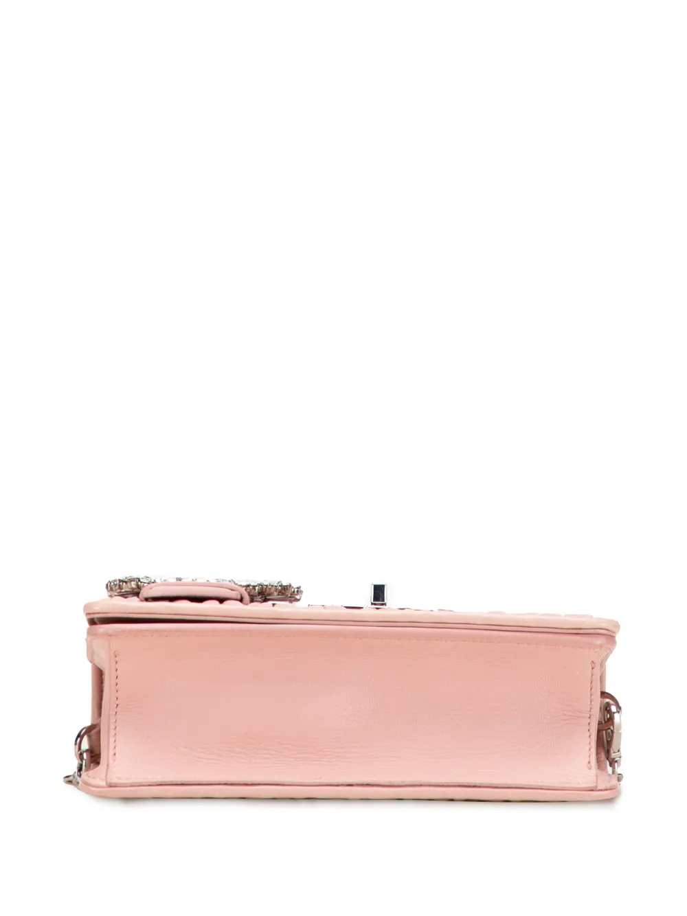 Pre-owned Miu Miu 2010-2025 Matelasse Nappa Crystal Chain Buckle Crossbody Bag In Pink