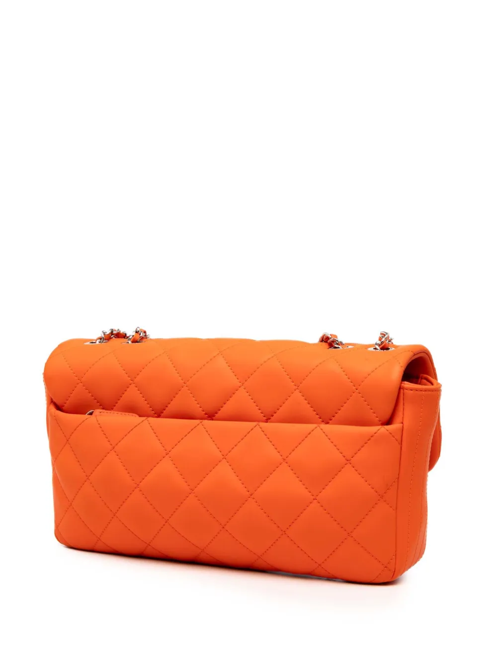 Pre-owned Chanel 2016-2017 Medium Quilted Lambskin Rubber Coco Rain Flap Shoulder Bag In Orange