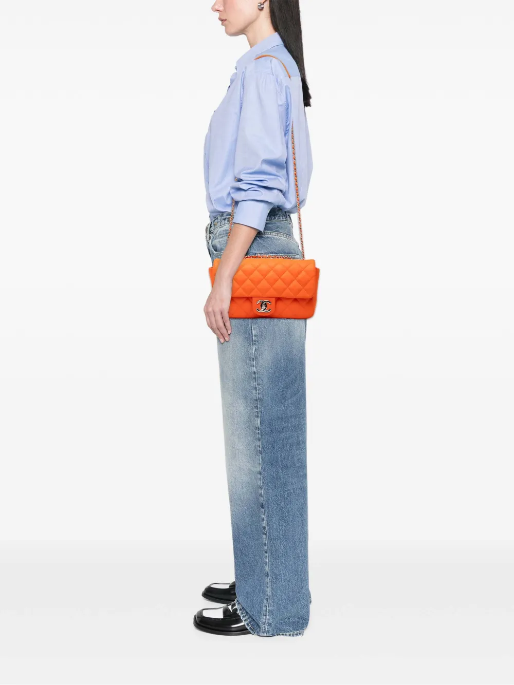 Pre-owned Chanel 2016-2017 Medium Quilted Lambskin Rubber Coco Rain Flap Shoulder Bag In Orange