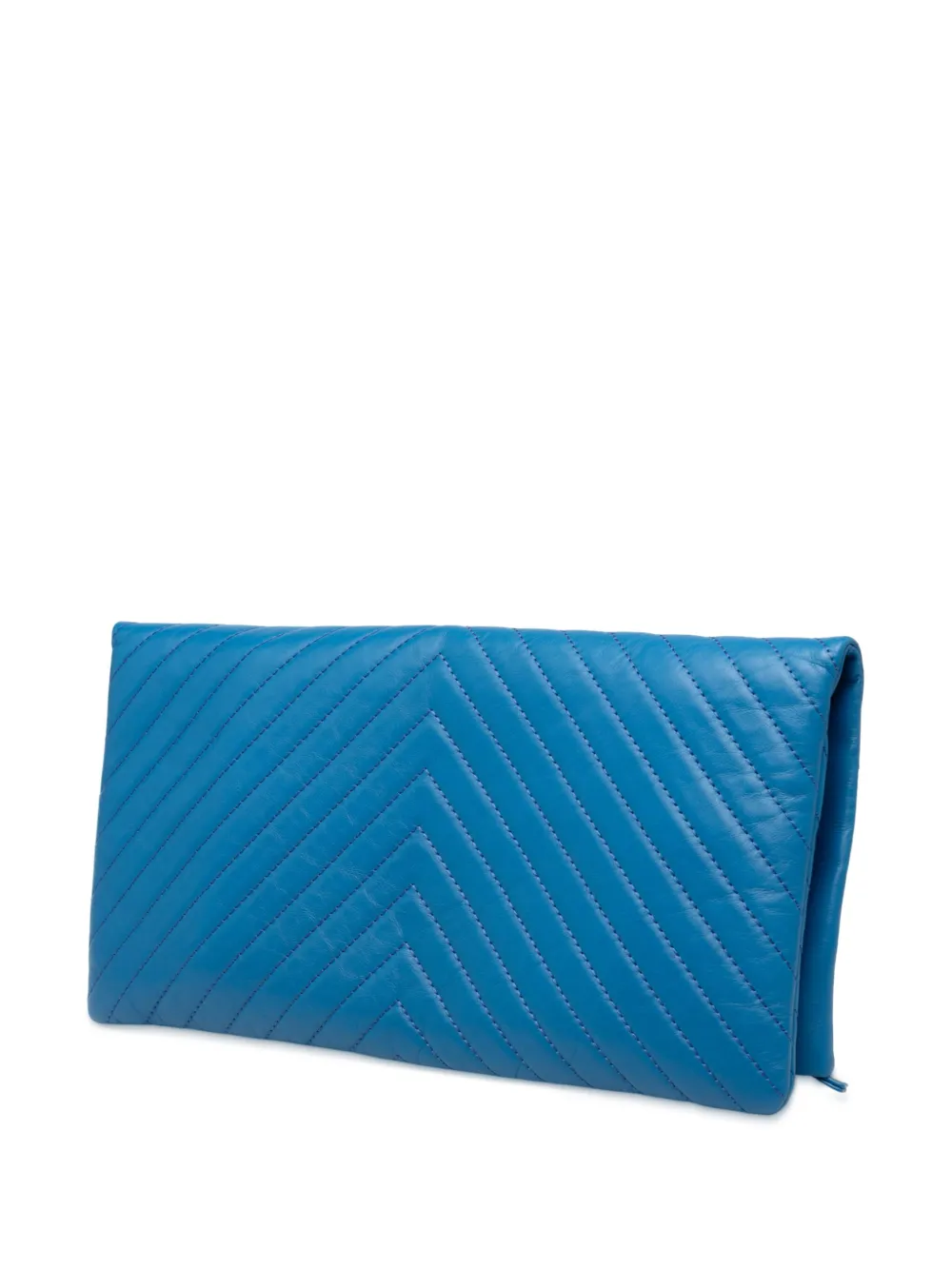 Pre-owned Chanel 2018 Cc Chevron Lambskin Fold Over Clutch Bag In Blue