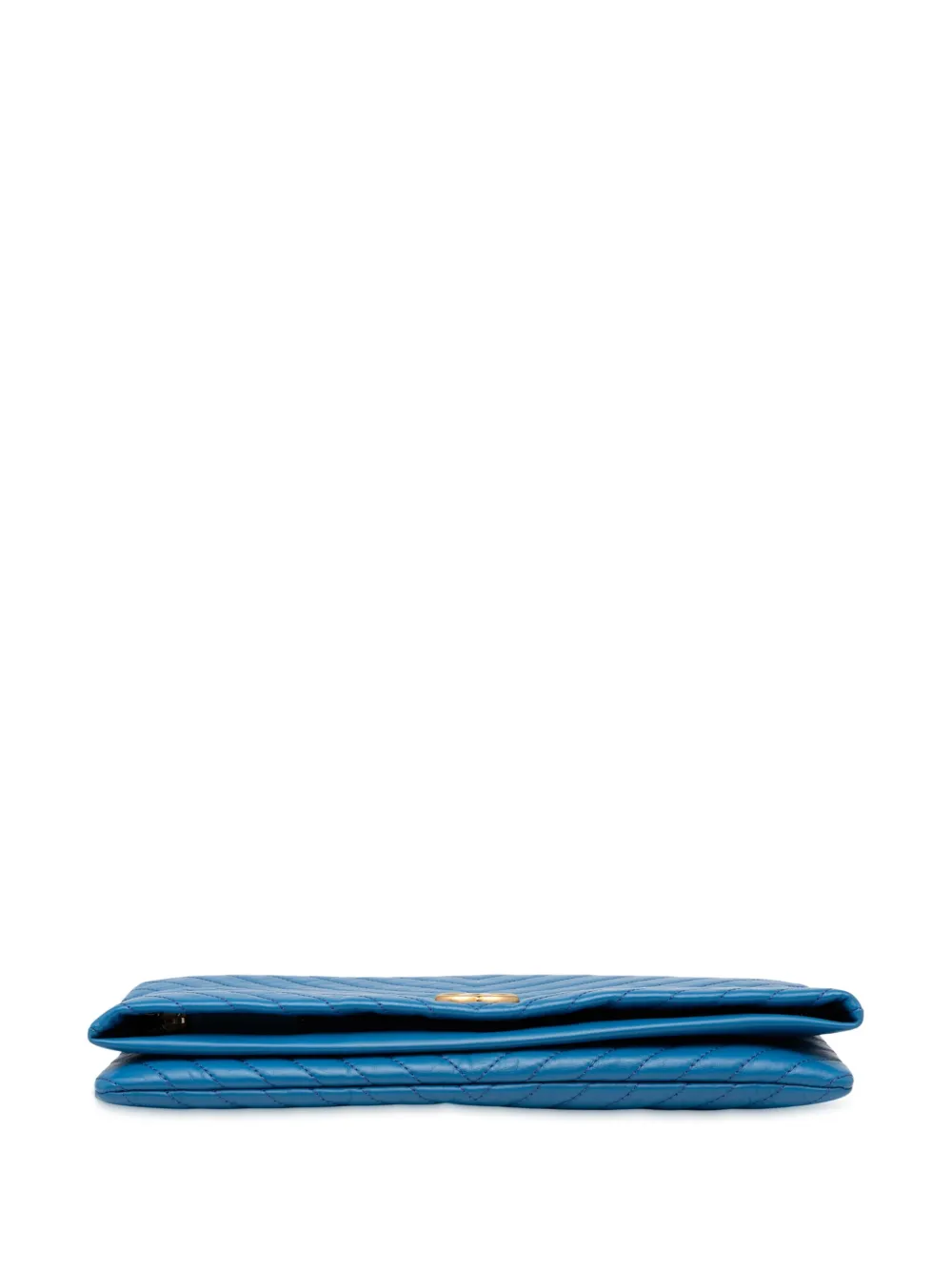 Pre-owned Chanel 2018 Cc Chevron Lambskin Fold Over Clutch Bag In Blue