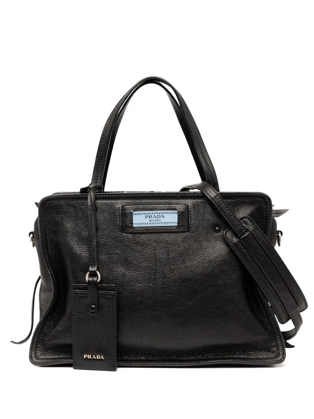 Prada Pre-Owned 2016-2025 グレースカーフ エティケット サッチェルバッグ - ブラック Prada Pre-Owned 2016-2025 グレースカーフ エティケット サッチェルバッグ - ブラック