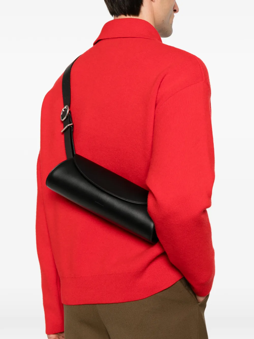 Jil Sander small Cannolo leather crossbody bag - Zwart