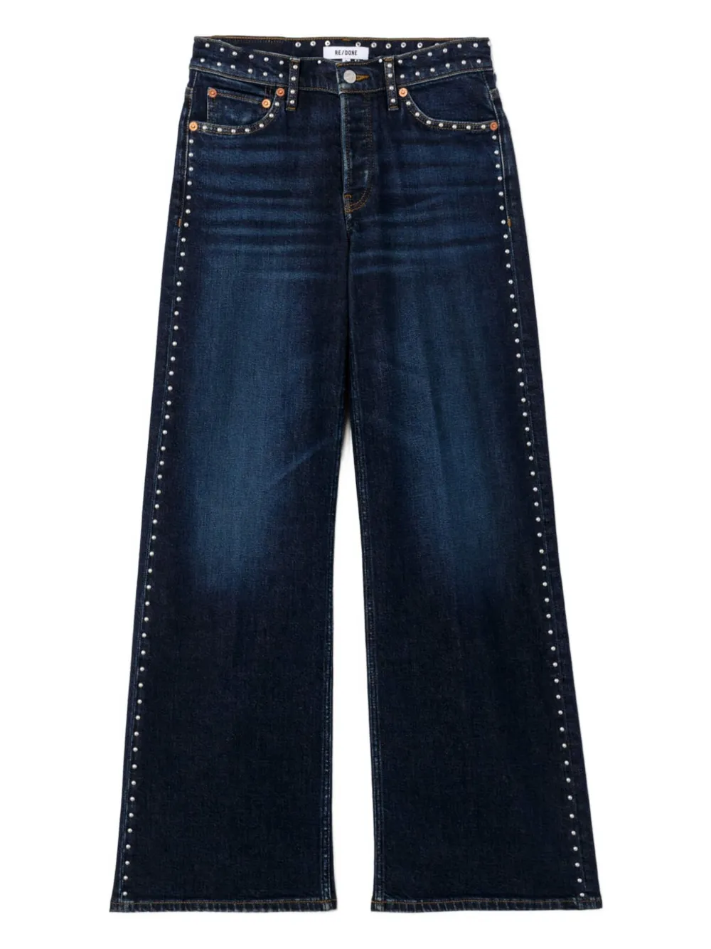 Re/done Studded Wide Leg Denim In Blue