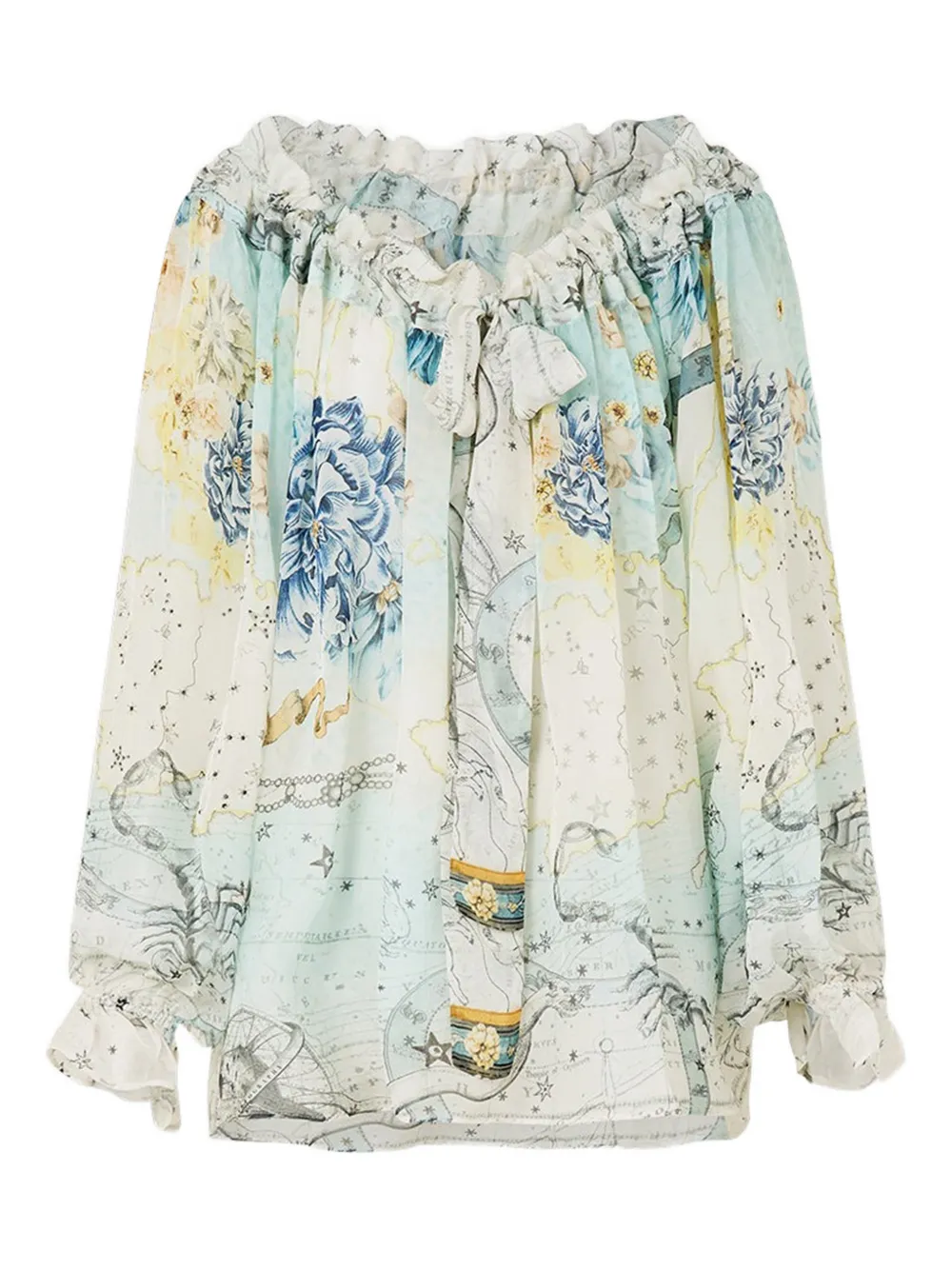 Camilla gathered round-neck blouse - Bianco