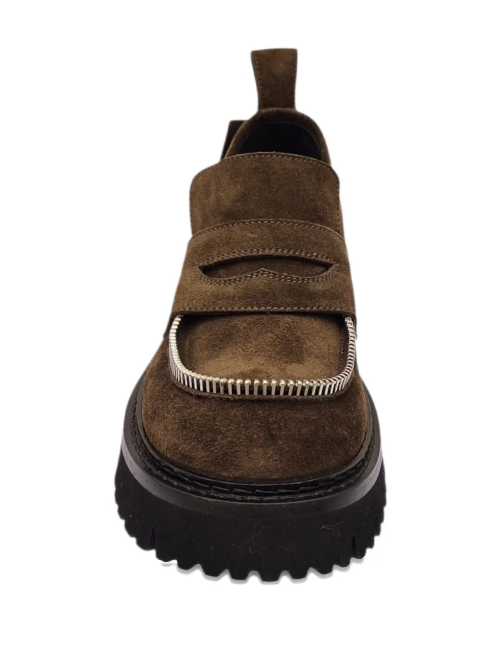 Moschino Zip-detail Lug-sole Loafers In Brown