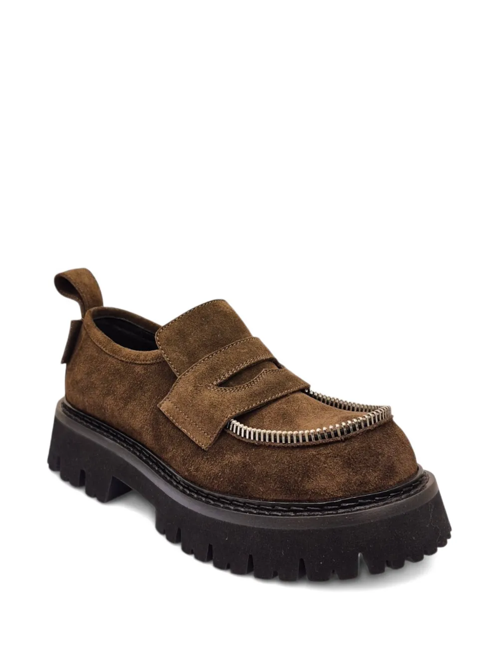 Moschino Zip-detail Lug-sole Loafers In Brown