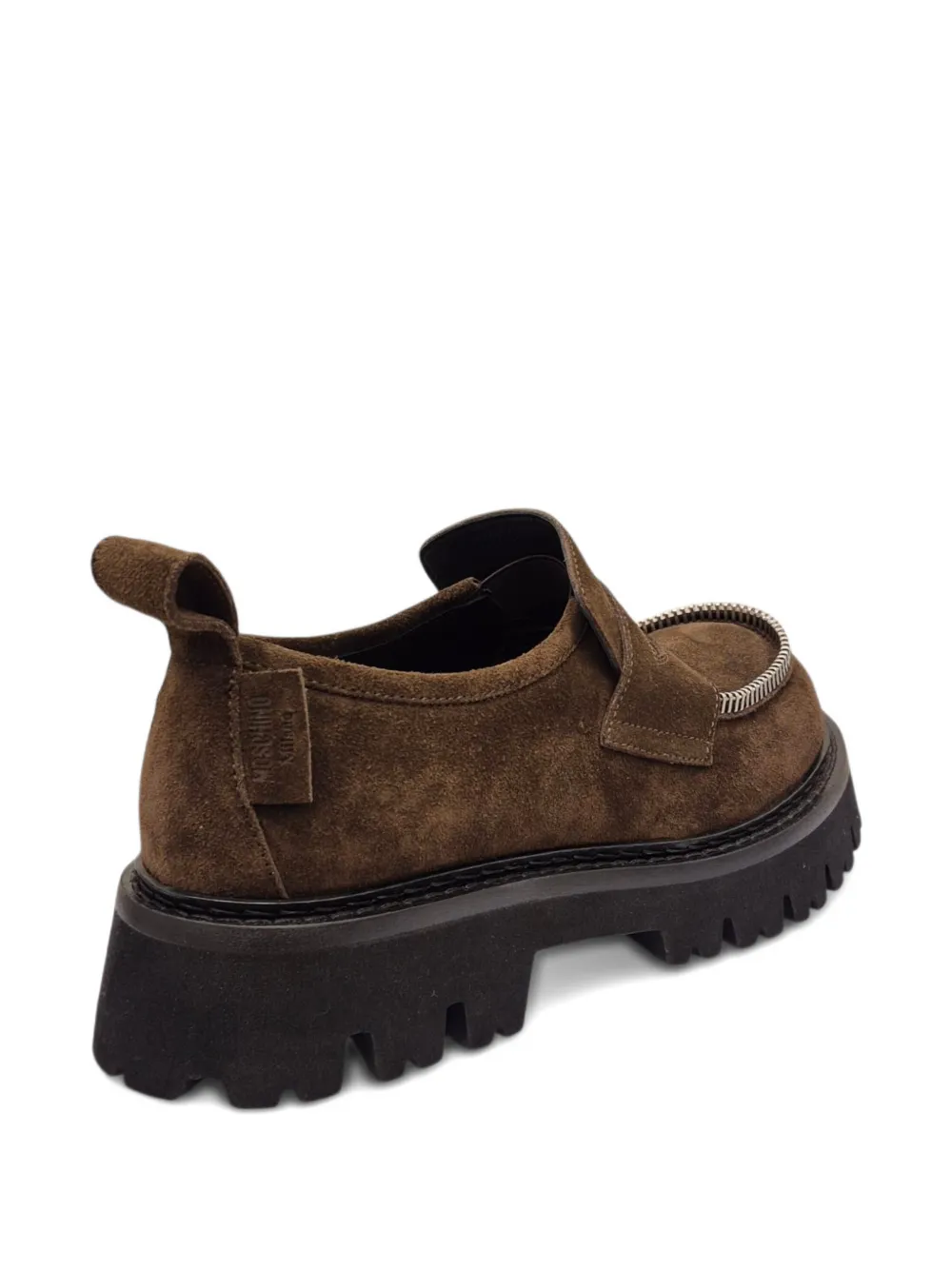Moschino Zip-detail Lug-sole Loafers In Brown