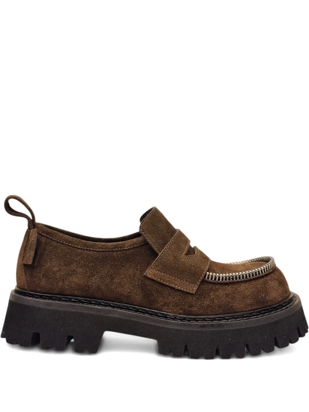 Moschino Zip-detail Lug-sole Loafers In Brown