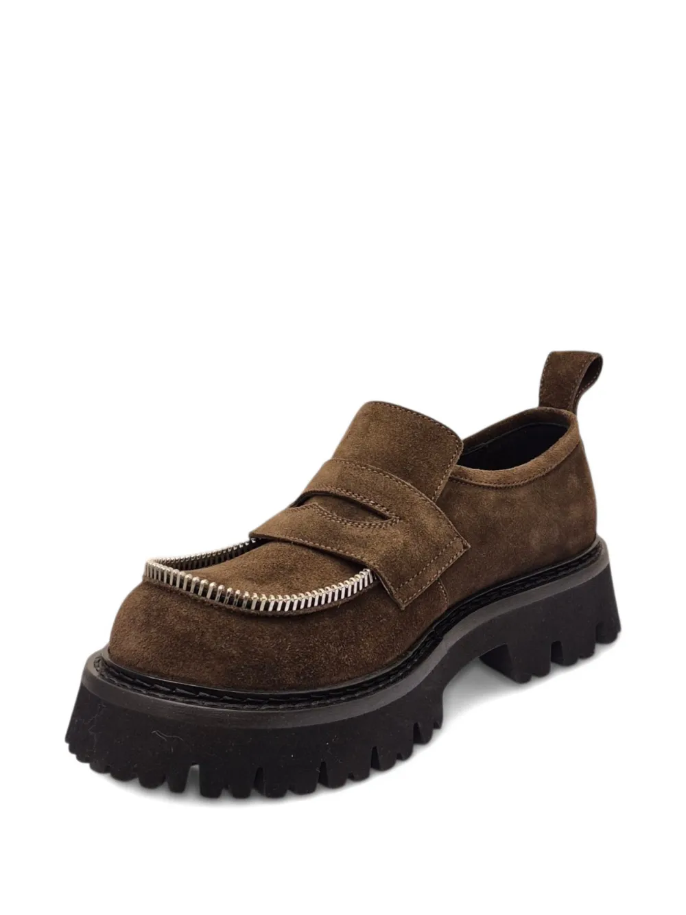 Moschino Zip-detail Lug-sole Loafers In Brown