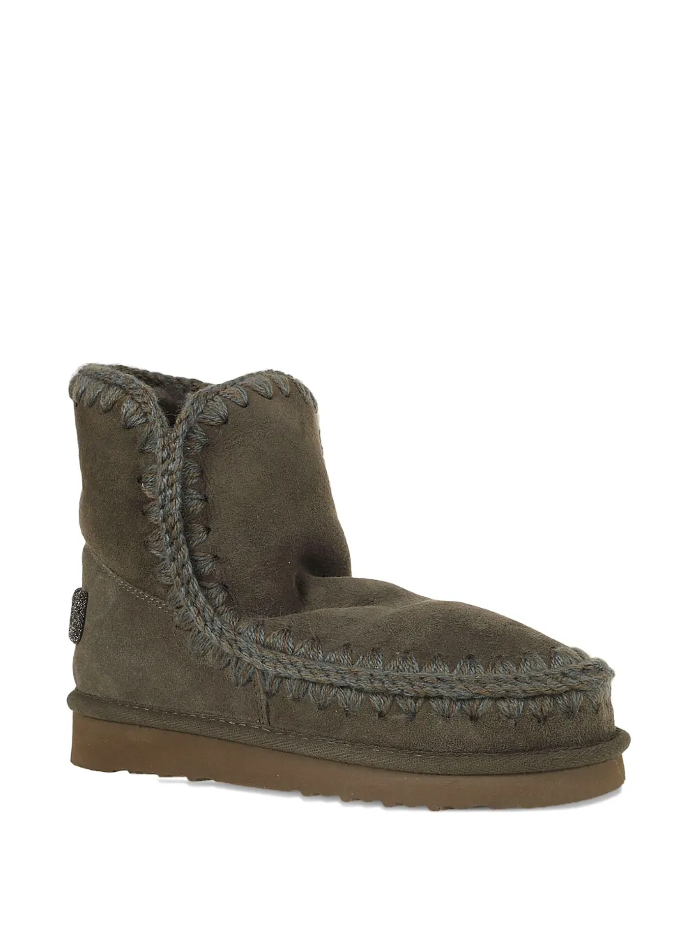 Mou Ankle-length Glitter Logo Boots In Soft Sheepskin In Green