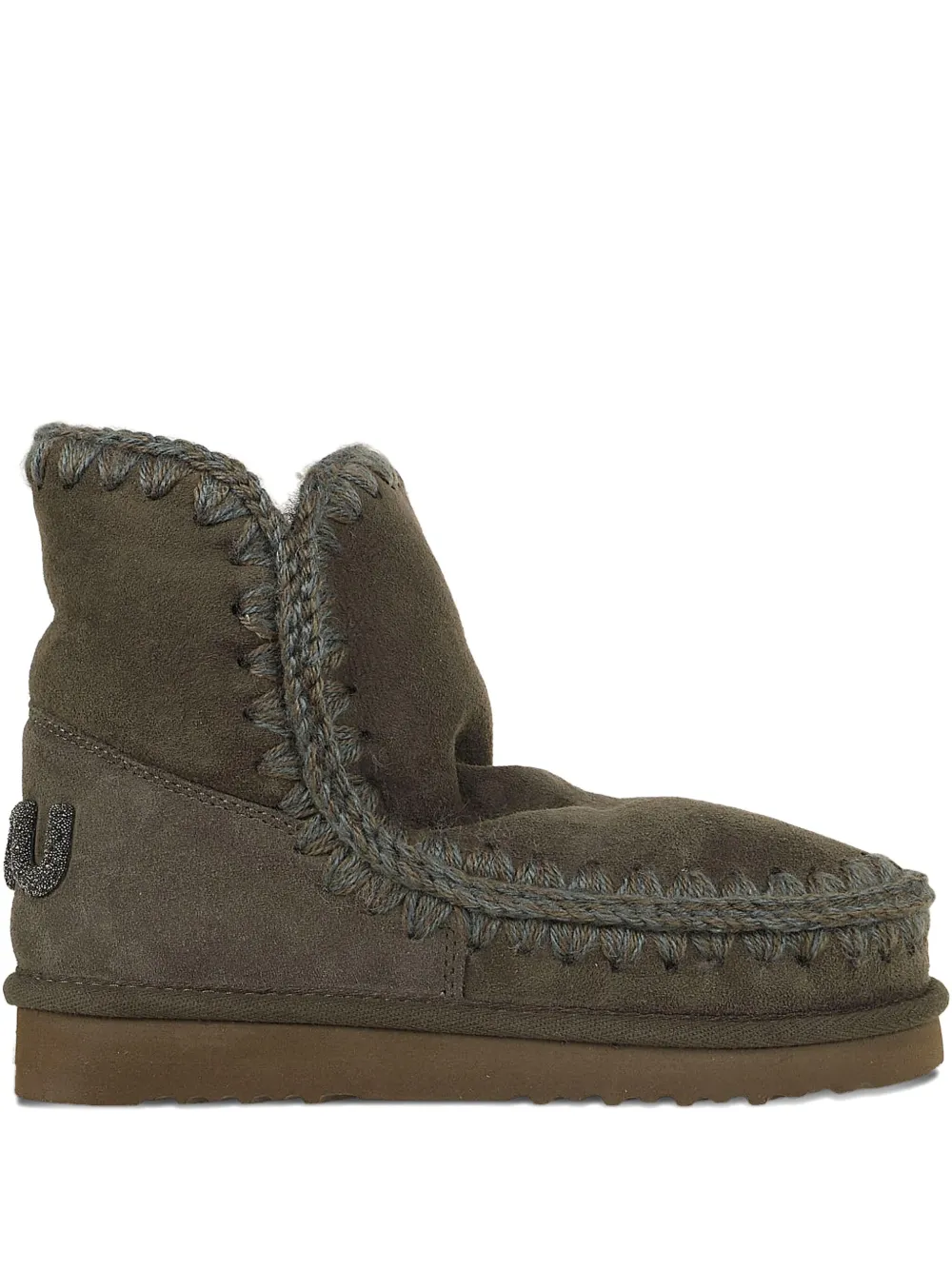 Mou Ankle-length Glitter Logo Boots In Soft Sheepskin In Green