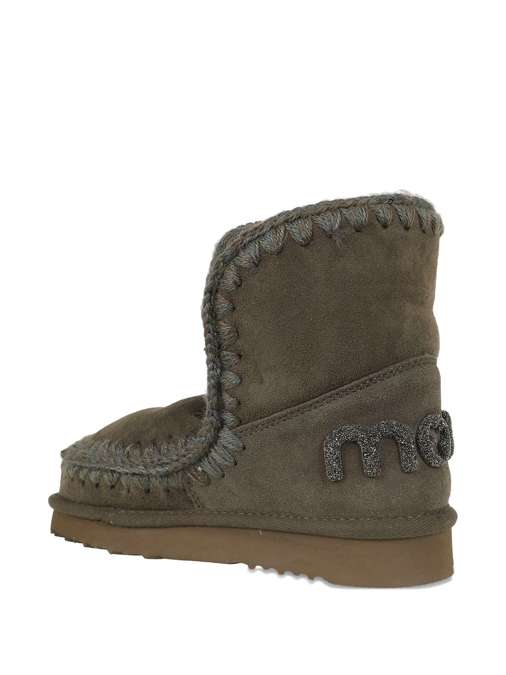 Mou Ankle-length Glitter Logo Boots In Soft Sheepskin In Green
