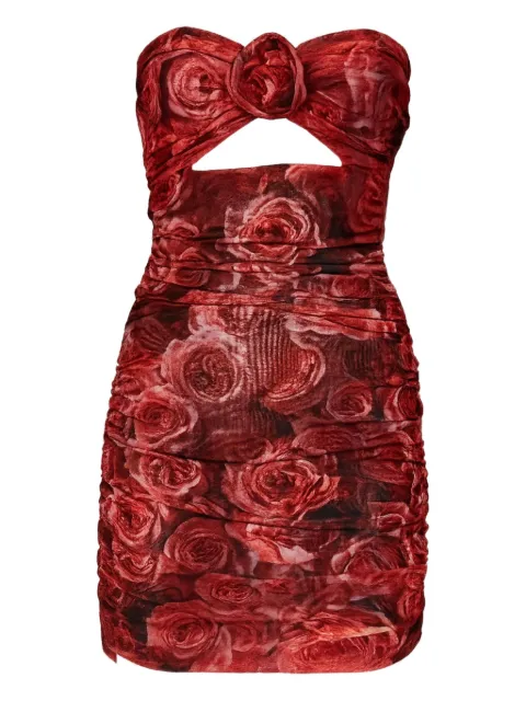 ROOM76 floral-appliqué strapless mini dress