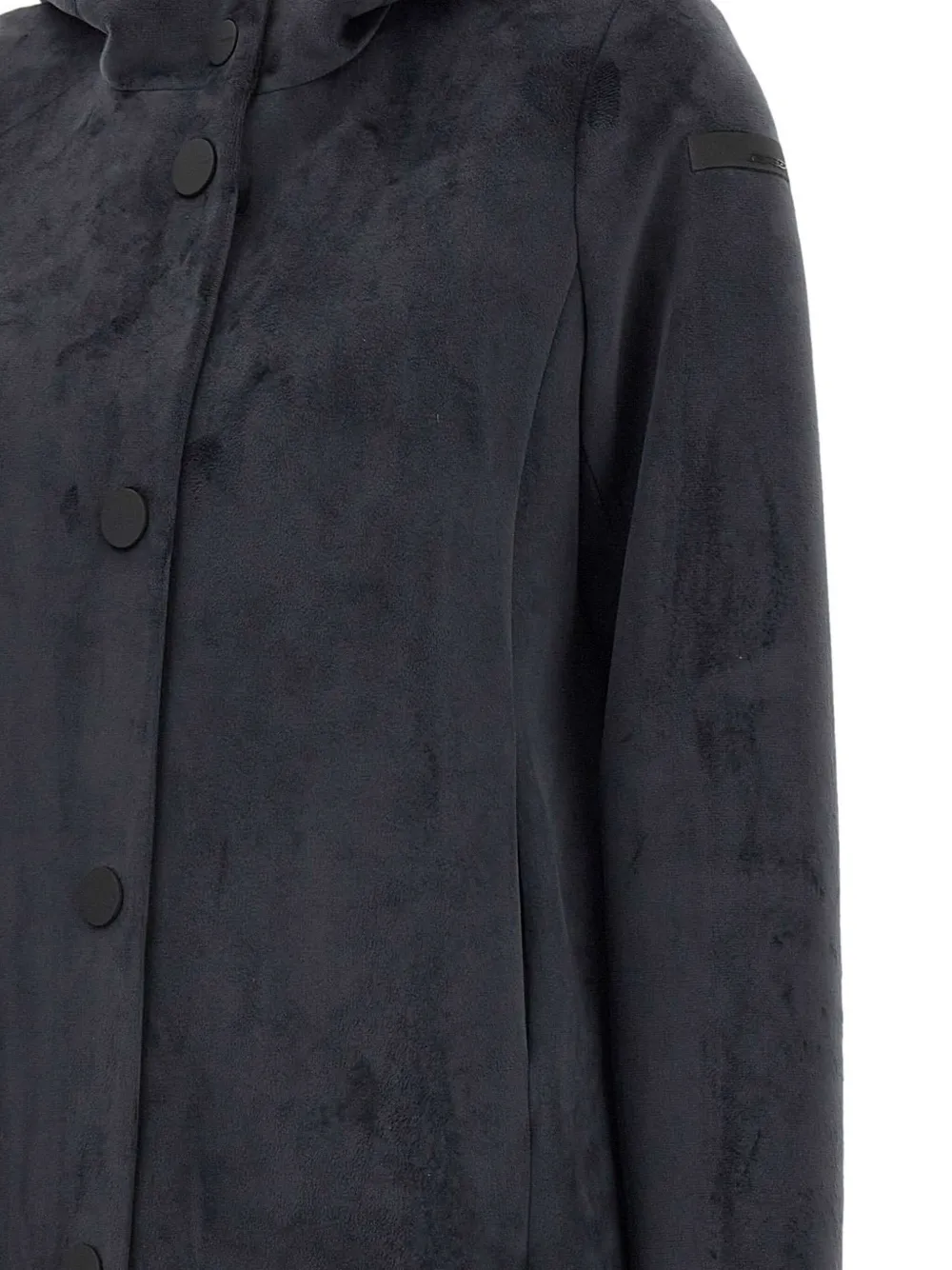 Rrd Hooded Buttoned Velour Coat In Blue