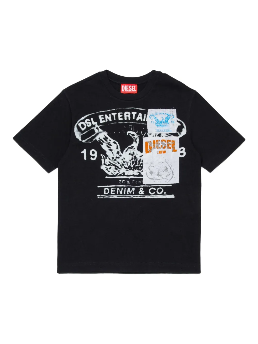 Diesel Kids T-shirt Tdersim Over con design patchwork - Nero