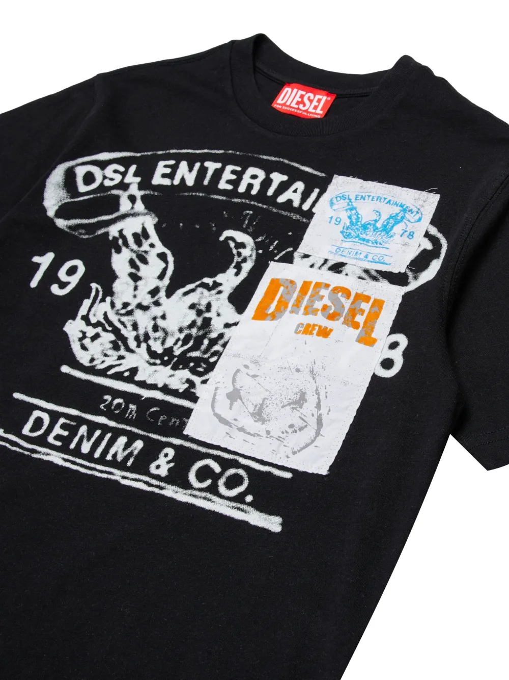 Diesel Kids Tdersim Over katoenen T-shirt met patchwork Zwart