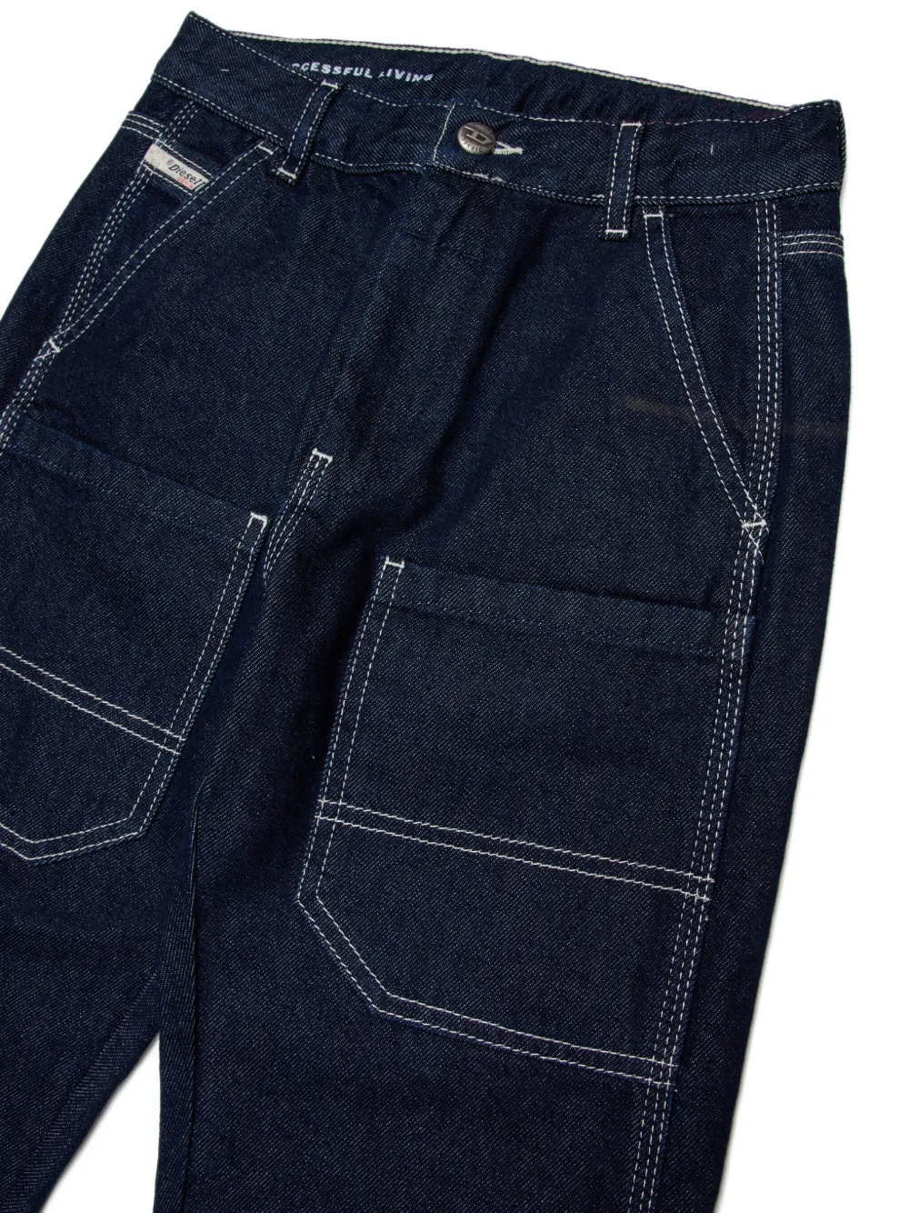 Diesel Kids Jeans met opgestikte zak en logo-label Blauw
