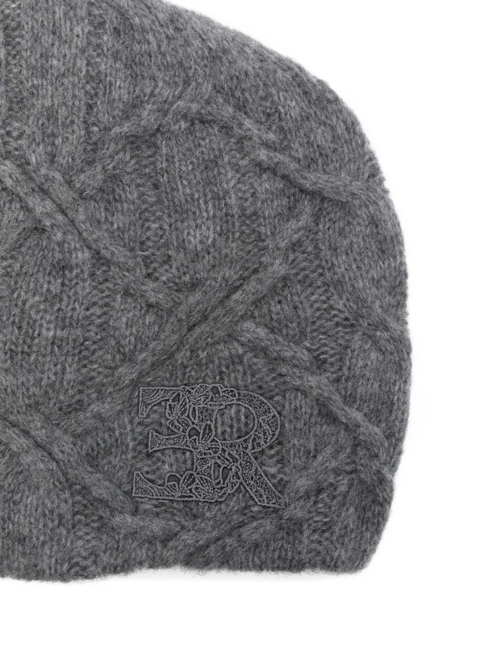 Ermanno Scervino Cable Knit Logo Hat In Gray