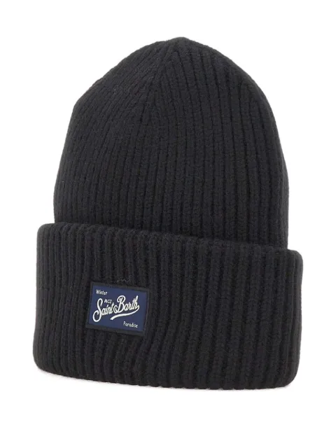 MC2 Saint Barth Berry ribbed logo-patch beanie hat