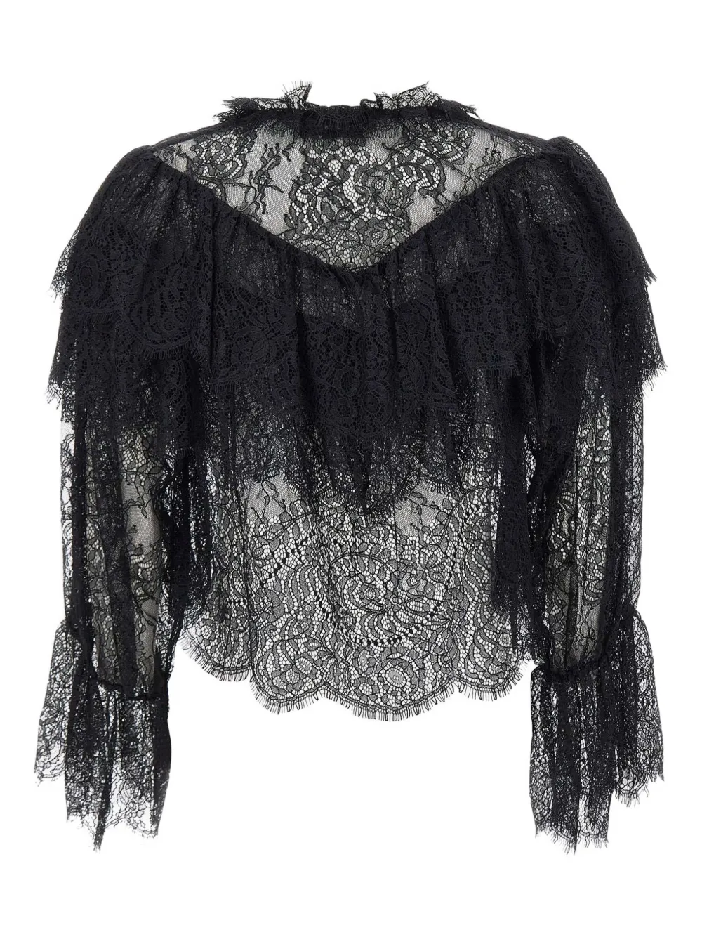 Rixo Faryn blouse met ruches en kant Zwart