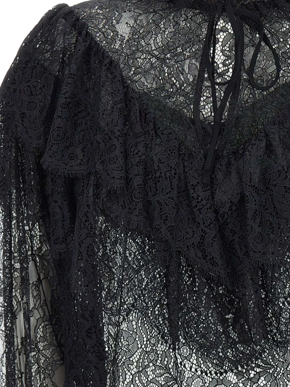 Rixo Faryn blouse met ruches en kant Zwart