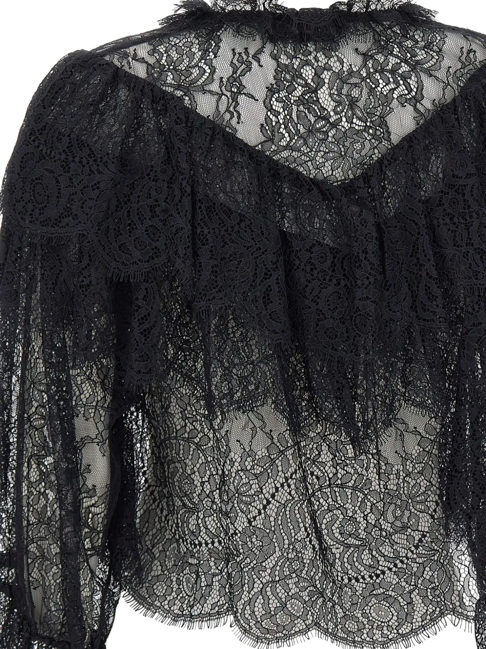 Rixo Faryn blouse met ruches en kant Zwart