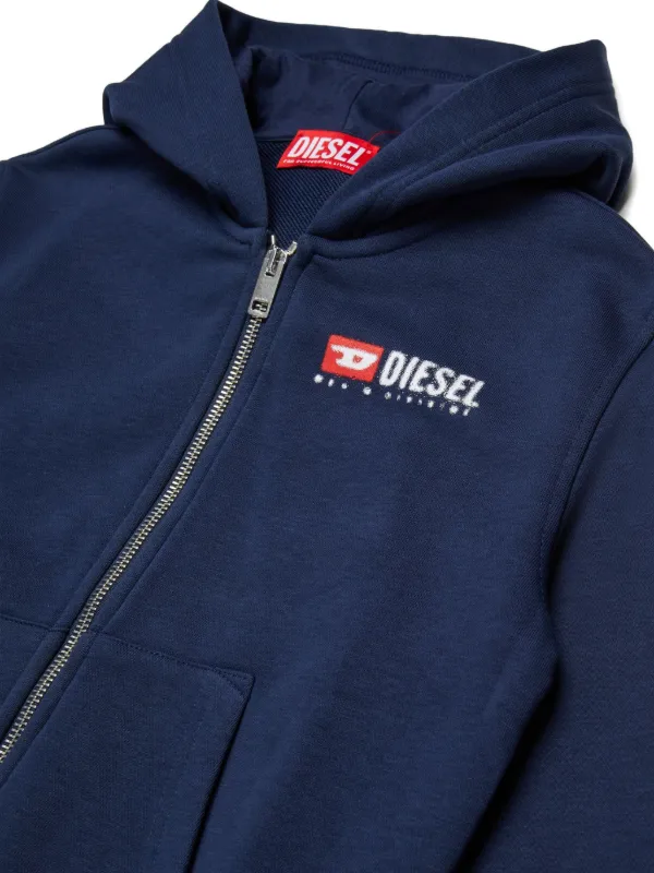 Diesel Kids Zip Logo Hooded Sweatshirt | Blue | FARFETCH