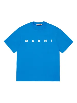 Marni Kids logo-print Cotton T-shirt | Blue | FARFETCH