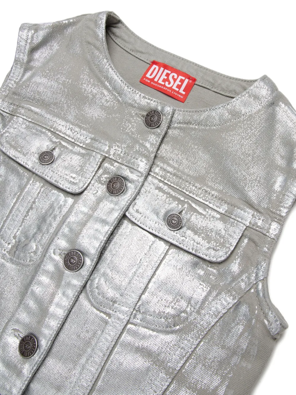 Diesel Kids Vest met metallic-effect en knopen Zilver