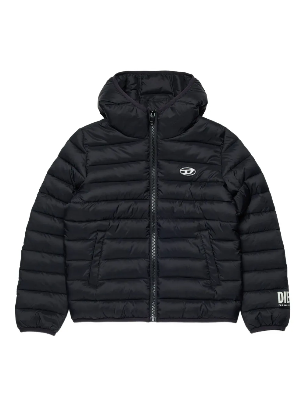 Diesel Kids Piumino con logo e cappuccio - Nero