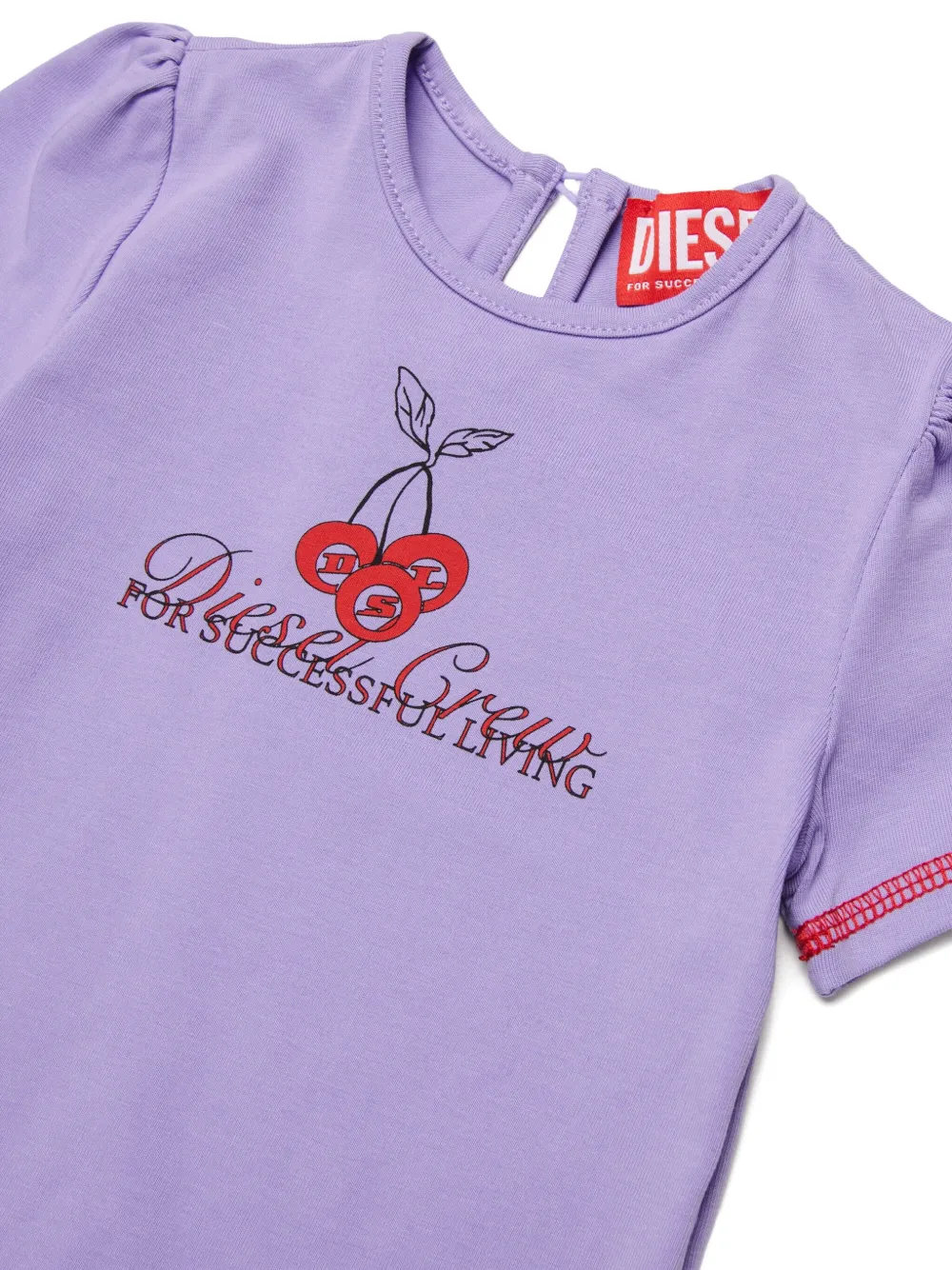 Diesel Kids T-shirt met kersenpatroon en logoprint Paars