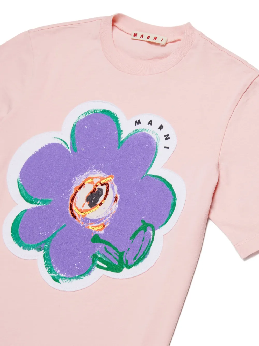 Marni Kids Floral Printed Crewneck T-shirt In Pink