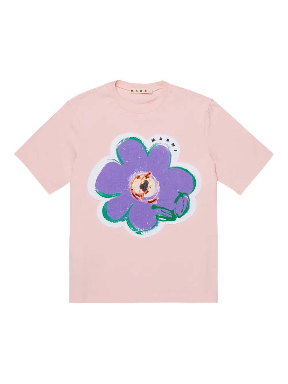 Marni Kids T-shirt con applicazione floreale e logo - Rosa