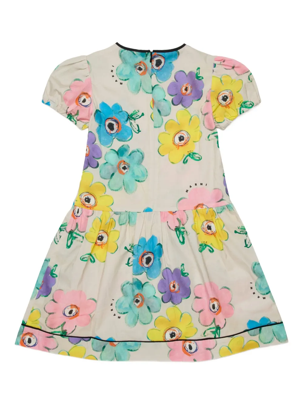  Marni Kids Floral Puff-sleeve Dress - Neutrals 