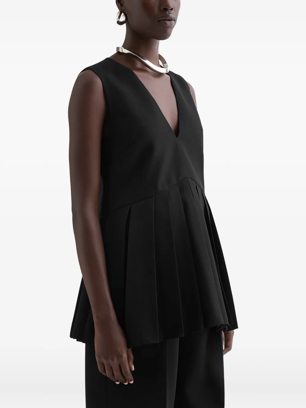  Jil Sander Pleated Wool Gabardine Top - Black 