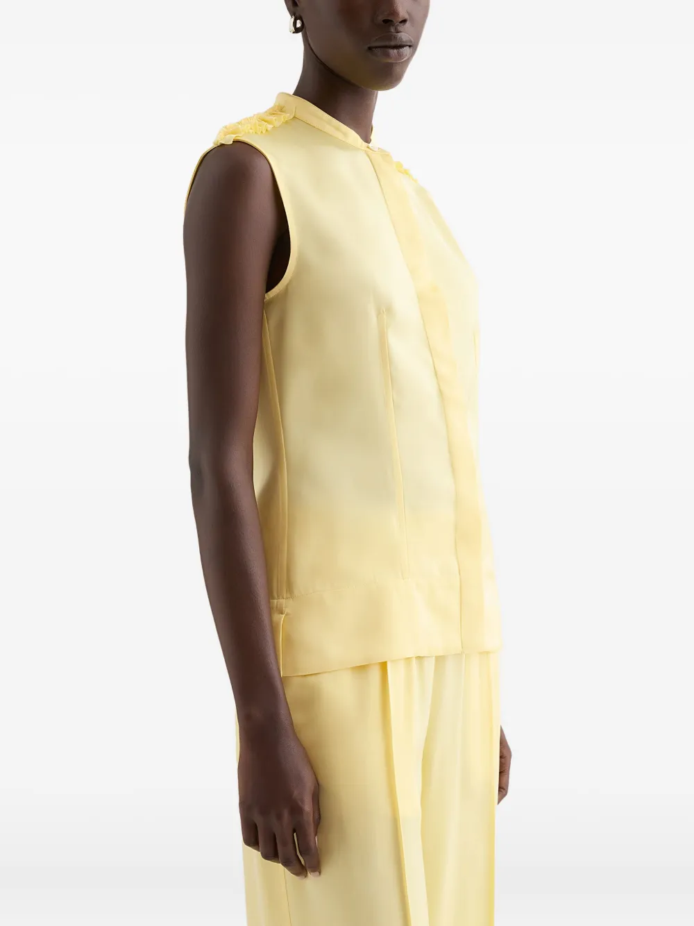 Jil Sander Blouse met ruches en opstaande kraag Geel