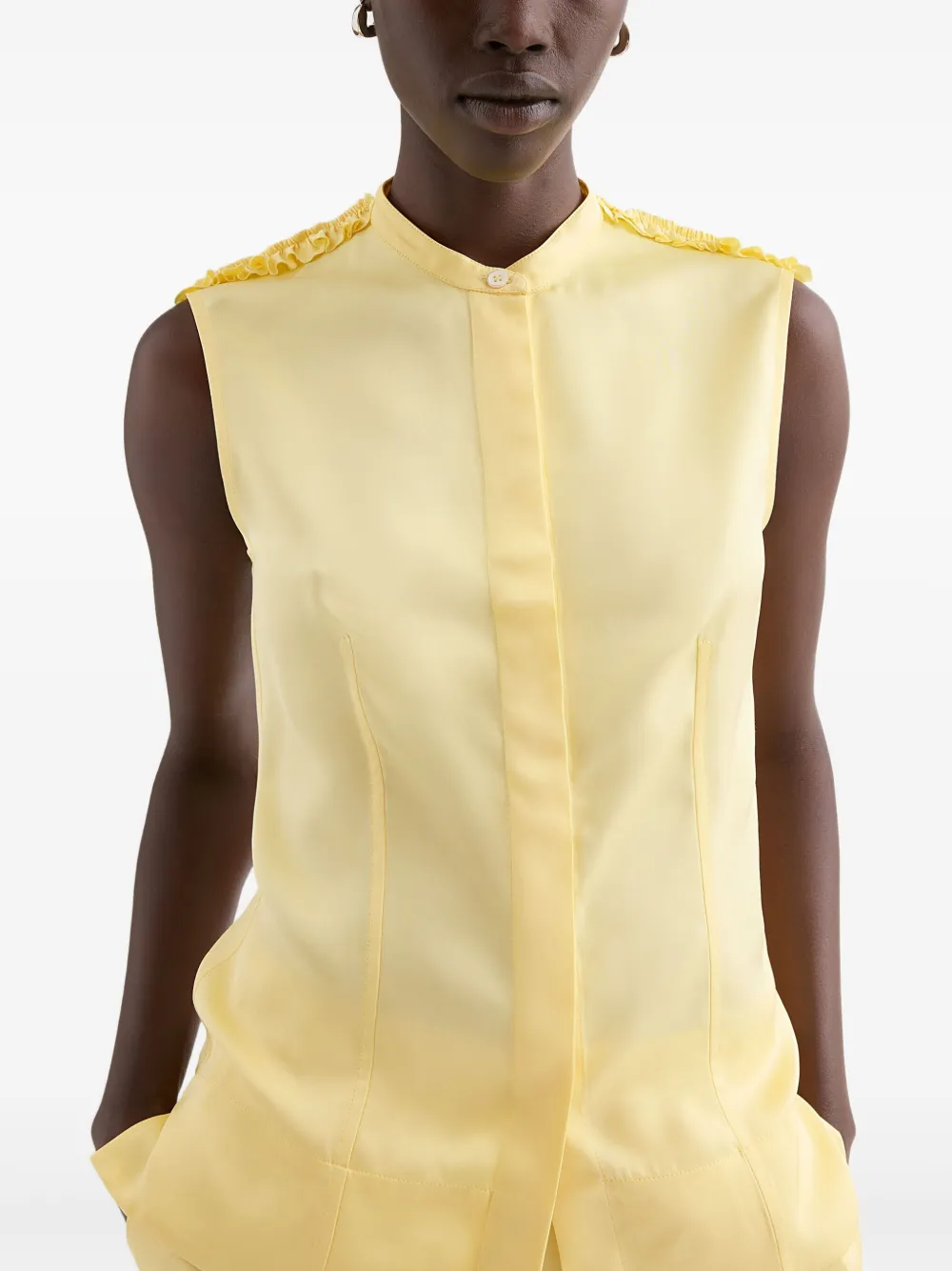 Jil Sander Blouse met ruches en opstaande kraag - Geel