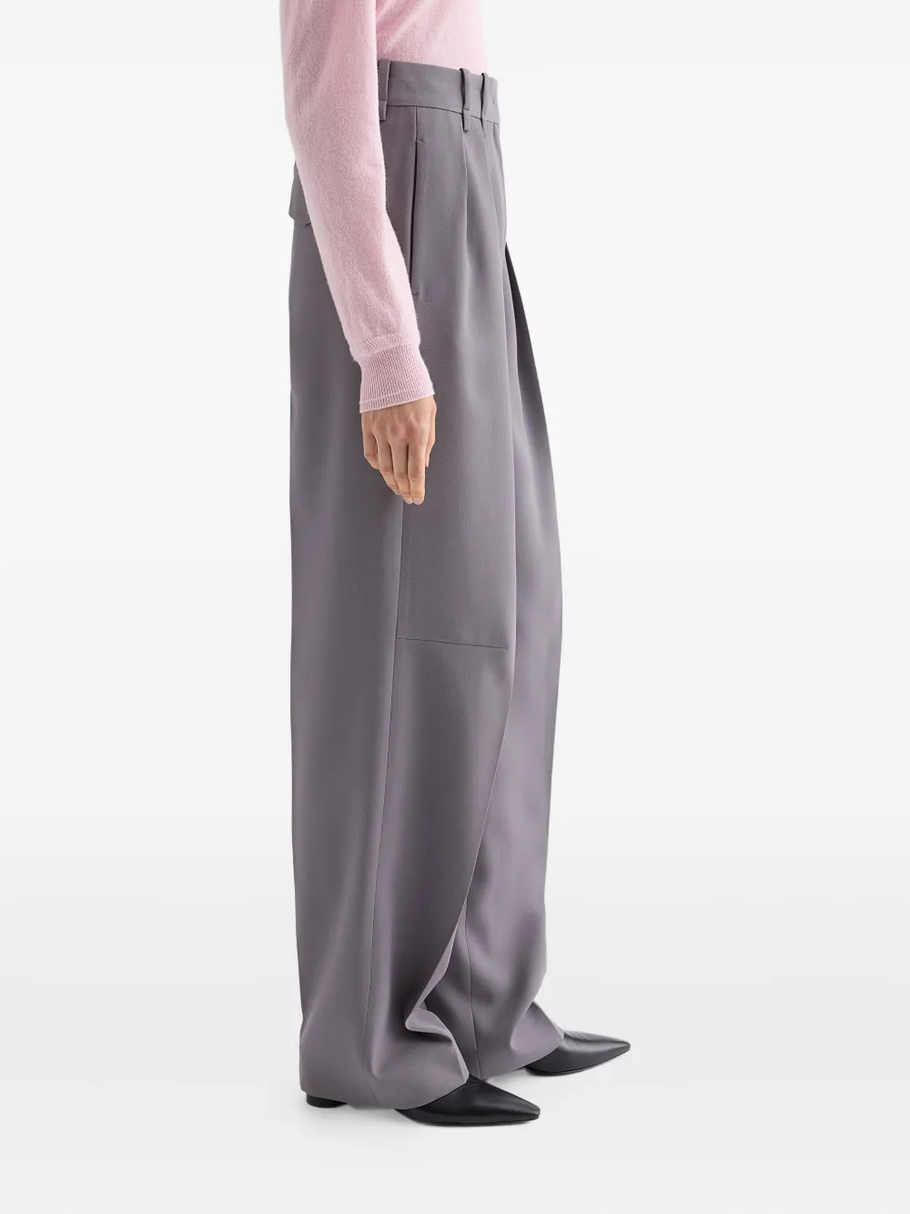 Jil Sander Geplooide broek met riemlussen - Grijs