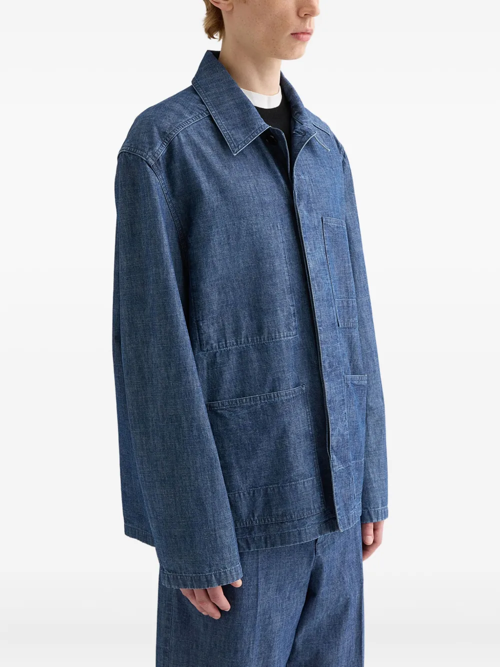Jil Sander Chambray shirtjack met opgestikte zak - Blauw