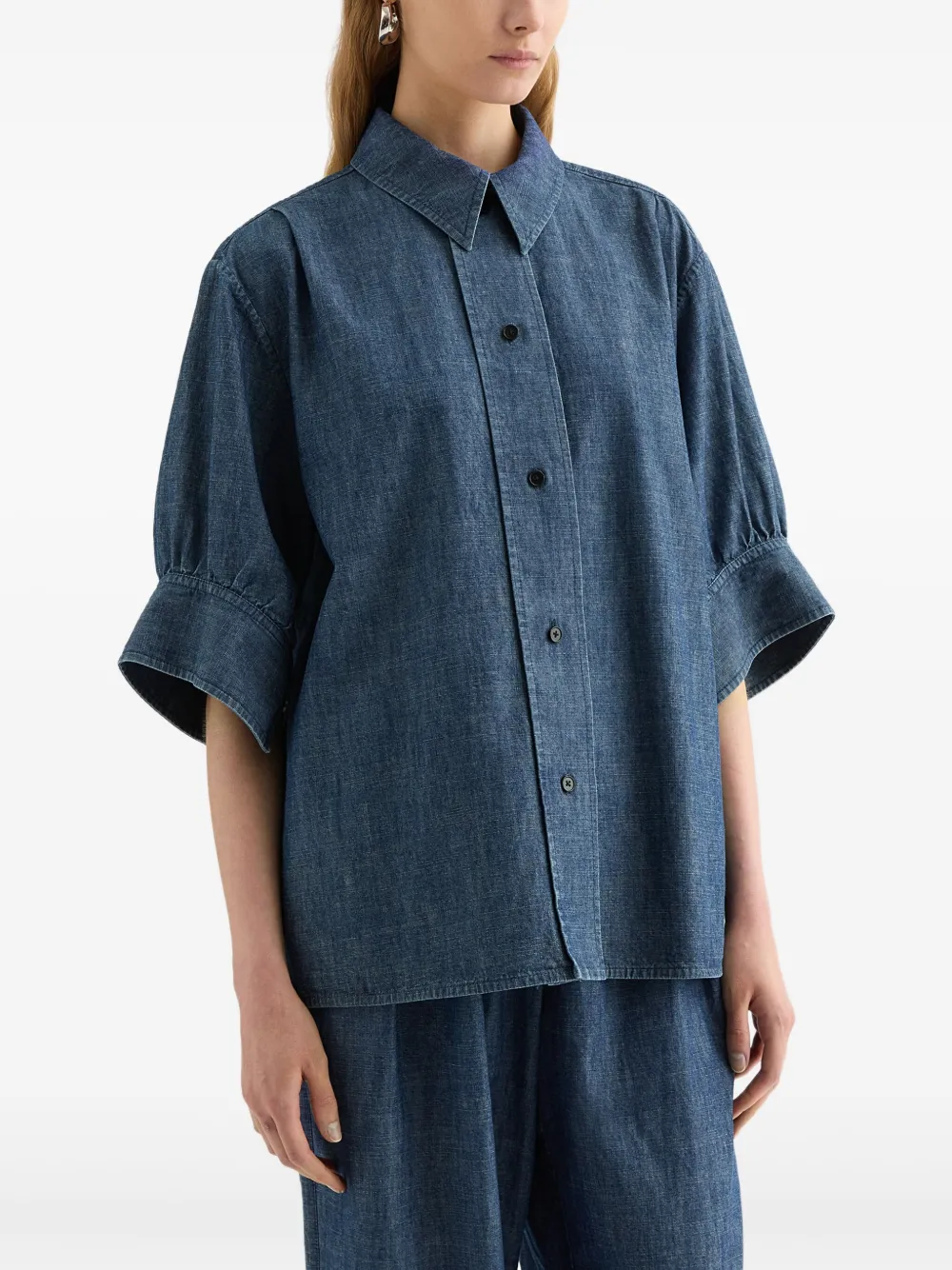 Jil Sander Chambray blouse met gesmockte mouwen - Blauw