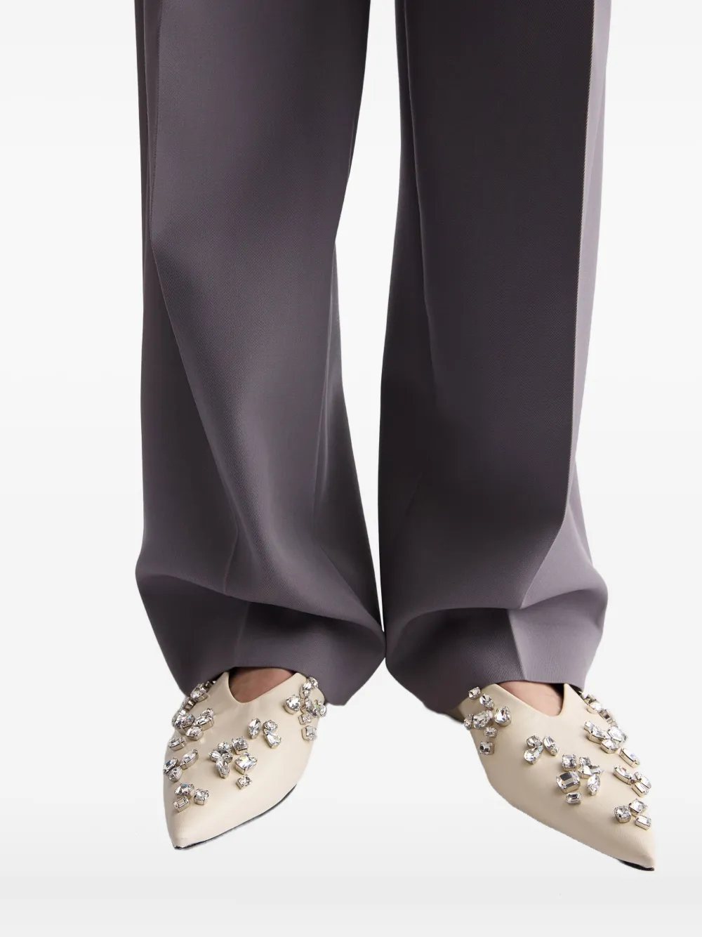 Jil Sander Ballerina's met puntige neus en kristallen Beige