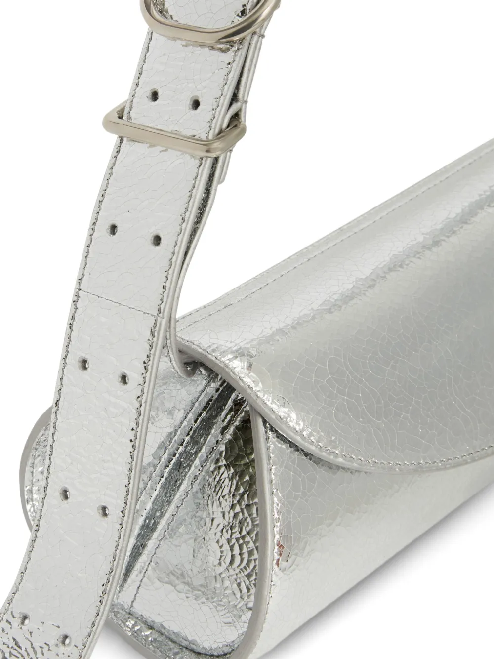 Jil Sander Small Cannolo Crackled Laminated Shoulder Bag In Metallic