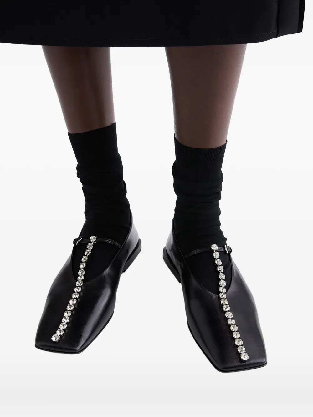 Jil Sander Crystal-embellished Square-toe Ballet Flats In Black