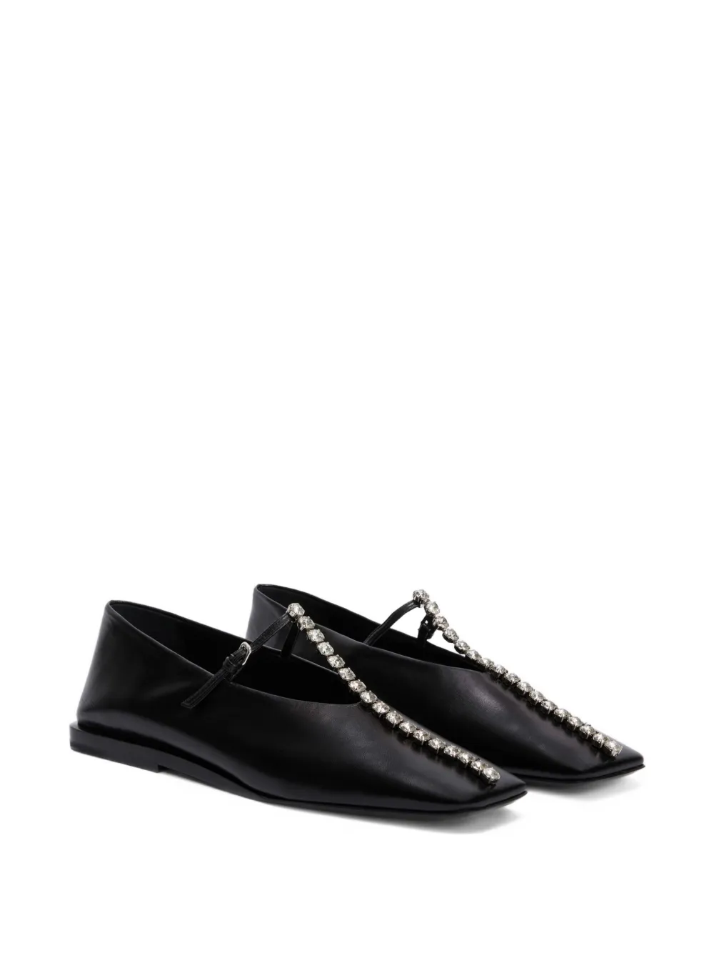 Jil Sander Crystal-embellished Square-toe Ballet Flats In Black
