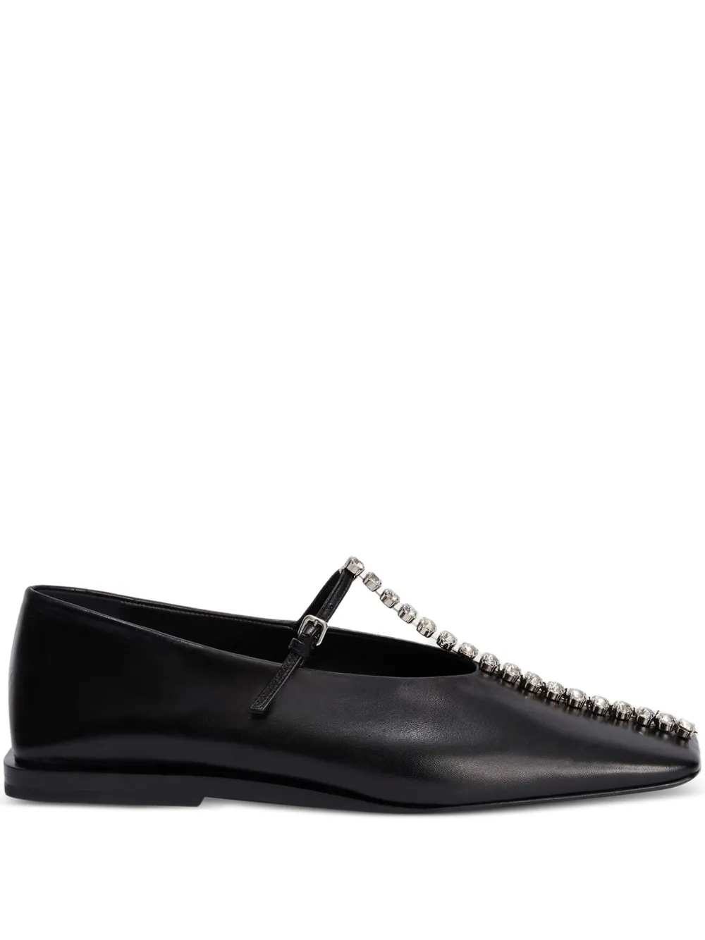Jil Sander Crystal-embellished Square-toe Ballet Flats In Black