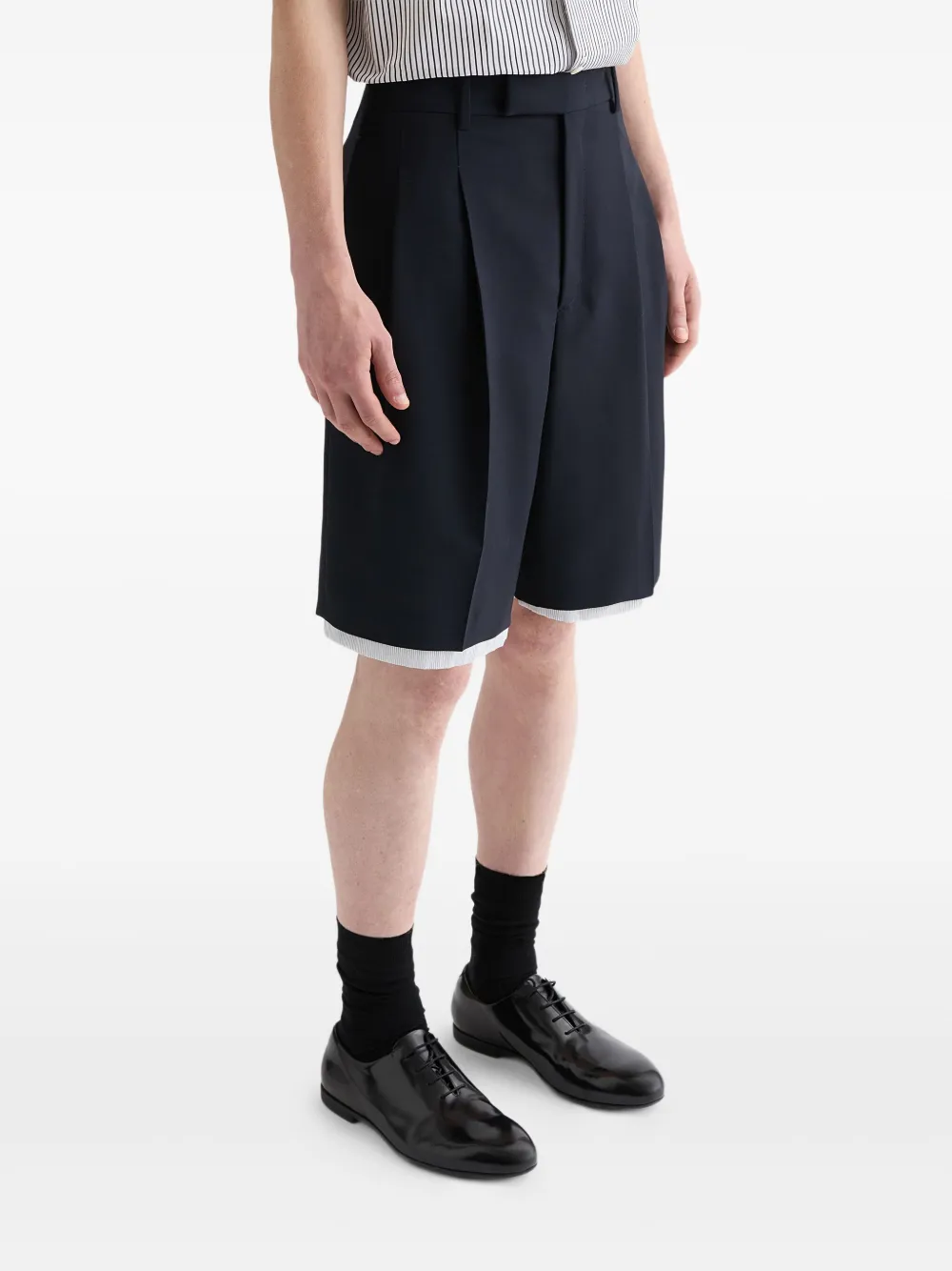 Jil Sander Double-layer Wool Shorts In Blue